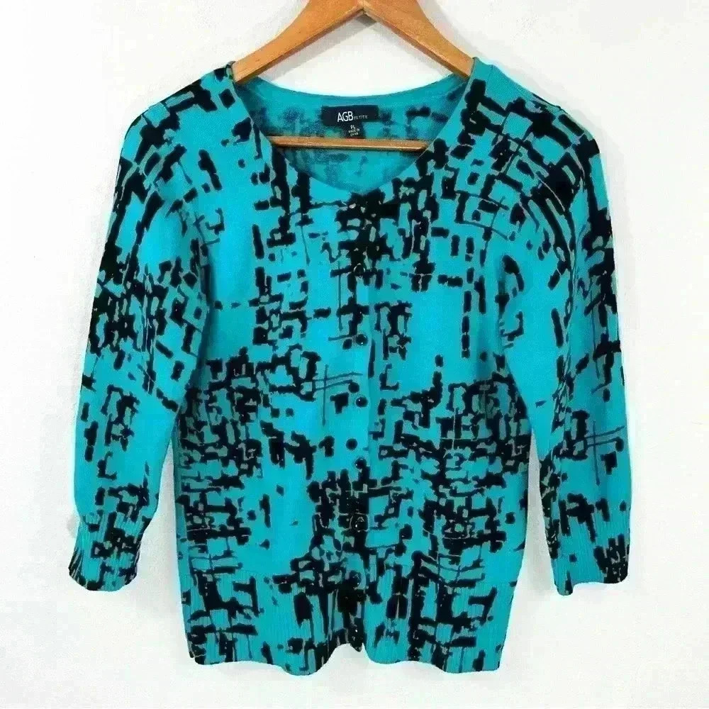 AGB Turquoise and Black Patterned Women's Sweater